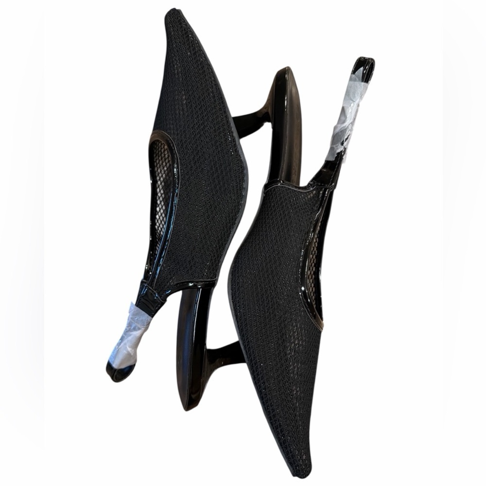 Wild Diva Lounge Mesh Kitten Heels Size 7 Black Slingback Pointed Toe NEW - Picture 5 of 12